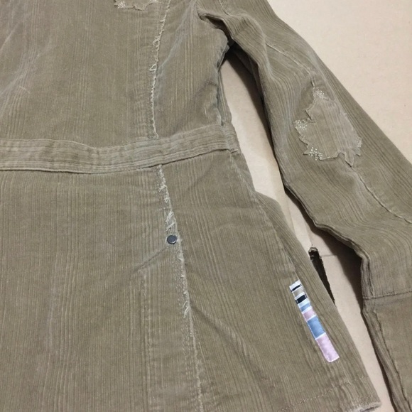 TRIPLE FIVE SOUL MAPLE LEAF BEIGE DISTRESSED DETAILING CORDUROY BLAZER SIZE XS - Picture 6 of 11